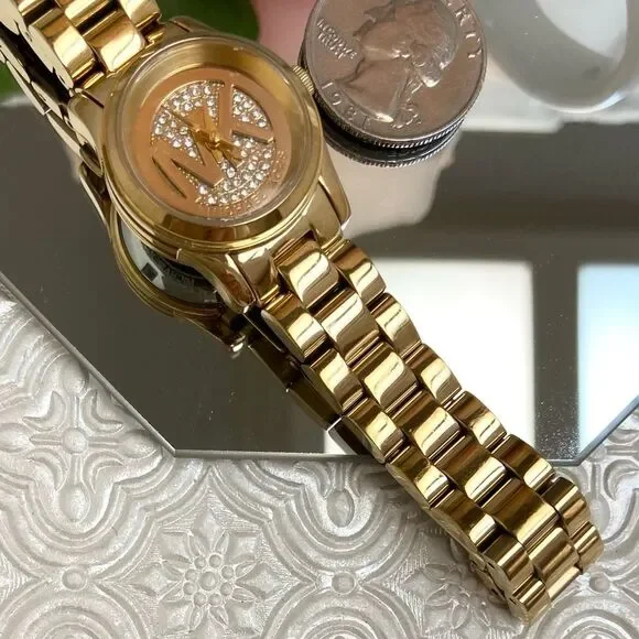 Michael Kors Mini Runway Crystal Accented Dial Gold-Tone Watch